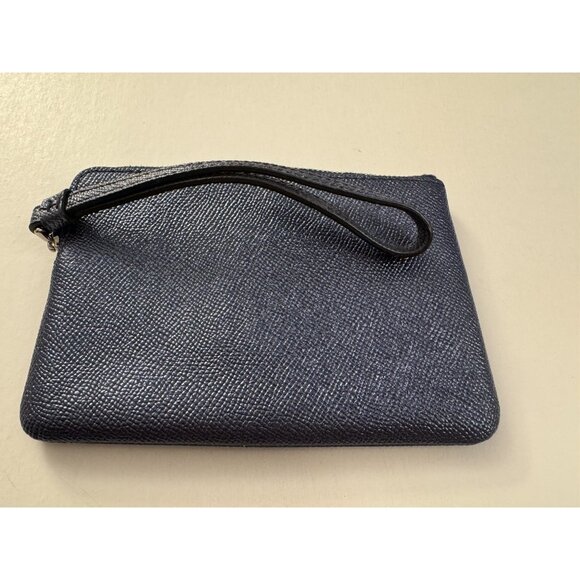 COACH Metallic Denim Dark Blue Corner Zip Wristlet Pouch Wallet OC30 - Picture 3 of 4